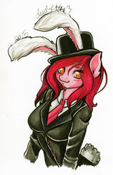 Size: 718x1112 | Tagged: safe, artist:divinekitten, oc, oc only, oc:sweetcake, anthro, anthro oc, bunny ears, clothes, commission, hat, pencil drawing, playboy bunny, playpony, solo, top hat, traditional art