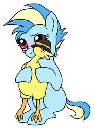 Size: 506x681 | Tagged: safe, artist:unoriginai, boneless, oc, oc:puffy cloud, g4, blushing, cute, hug, looking up, nose wrinkle, offspring, parent:cheese sandwich, parent:rainbow dash, parents:cheesedash, sitting, snuggling, weapons-grade cute