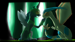 Size: 4160x2340 | Tagged: source needed, safe, artist:spacekut, idw, queen chrysalis, changeling, changeling queen, dragon, flygon, fiendship is magic #5, g4, my little pony: fiendship is magic, spoiler:comic, armor, crossover, forest, pokémon, shiny, shiny flygon, shiny pokémon