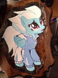 Size: 1024x1371 | Tagged: safe, artist:spikefiremane, fleetfoot, pegasus, pony, g4, clothes, craft, female, photo, solo, warmup suit, woodwork