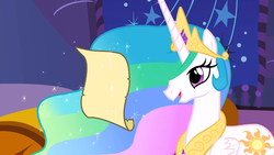 Size: 1366x768 | Tagged: safe, screencap, princess celestia, call of the cutie, g4, my little pony: friendship is magic, female, letter, solo