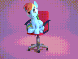 Size: 560x420 | Tagged: safe, artist:3d thread, artist:creatorofpony, rainbow dash, pegasus, pony, g4, 3d, 3d model, 60 fps, animated, blender, chair, cute, dashabetes, female, i have done nothing productive all day, mare, open mouth, sitting, smiling, solo, spinning