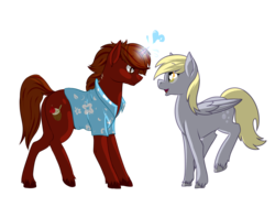 Size: 1400x1050 | Tagged: safe, artist:siinew, derpy hooves, oc, oc:rum chaser, pegasus, pony, g4, clothes, female, hawaiian shirt, heart eyes, mare, scar, unshorn fetlocks, wingding eyes