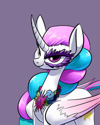 Size: 1024x1280 | Tagged: safe, artist:underpable, princess celestia, alicorn, pony, derpin daily, g4, alternate hairstyle, female, looking at you, mare, ponymania, smiling, solo