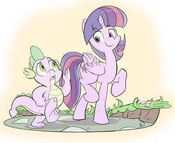 Size: 3939x3222 | Tagged: safe, artist:tentinythimbles, spike, twilight sparkle, alicorn, pony, g4, female, high res, marching, mare, twilight sparkle (alicorn)