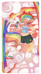 Size: 2200x3920 | Tagged: safe, artist:mili-kat, rainbow dash, human, g4, belly button, cleavage, clothes, compression shorts, female, high res, humanized, midriff, solo, sweat, tank top