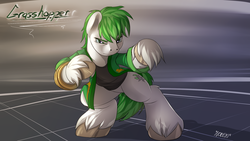 Size: 1920x1080 | Tagged: safe, artist:noben, oc, oc only, oc:grasshopper, come at me bro, fighting stance, hung gar, neighpon, neighponese, ninja, solo, unshorn fetlocks