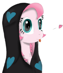 Size: 500x571 | Tagged: safe, artist:neighday, oc, oc only, oc:fluffle puff, blanket, canon x oc, heart, ship:chrysipuff, shipping, solo, tongue out