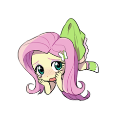 Size: 500x500 | Tagged: safe, artist:baekgup, fluttershy, equestria girls, g4, blushing, chibi, clothes, crying, cute, female, paper child, scared, shyabetes, skirt, skirt lift, skirt pull, solo, suspended