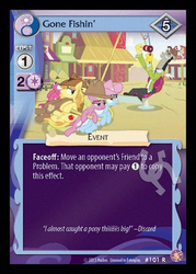 Size: 344x480 | Tagged: safe, enterplay, braeburn, cherry berry, daisy, discord, flower wishes, linky, shoeshine, absolute discord, g4, my little pony collectible card game, twilight's kingdom, card, ccg, jaws