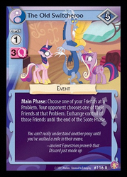 Size: 344x480 | Tagged: safe, enterplay, discord, princess cadance, twilight sparkle, alicorn, pony, absolute discord, g4, my little pony collectible card game, alternate hairstyle, blue flu, card, ccg, female, mare, proverb, twilight sparkle (alicorn)