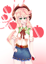 Size: 500x700 | Tagged: safe, artist:fortisselle, applejack, equestria girls, g4, clothes, denim skirt, female, skirt, solo