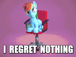 Size: 560x420 | Tagged: safe, artist:3d thread, artist:creatorofpony, rainbow dash, pegasus, pony, g4, 3d, 60 fps, animated, chair, cute, dashabetes, female, i regret nothing, mare, open mouth, sitting, smiling, solo, spinning