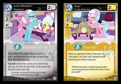 Size: 688x480 | Tagged: safe, enterplay, aloe, cranky doodle donkey, fluttershy, lotus blossom, donkey, earth pony, pegasus, pony, absolute discord, g4, my little pony collectible card game, card, ccg, spa, spa twins