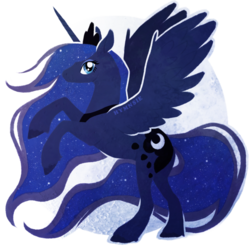 Size: 600x600 | Tagged: safe, artist:hymnsie, princess luna, g4, female, moon, rearing, solo, spread wings