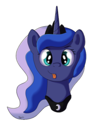 Size: 1000x1300 | Tagged: safe, artist:oggynka, princess luna, pony, g4, female, looking at you, silly, silly pony, simple background, solo, tongue out, transparent background