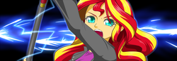 Size: 1000x346 | Tagged: safe, artist:hashioaryut, sunset shimmer, equestria girls, g4, female, judith, looking at you, mystic arte, solo, tales of series, tales of vesperia