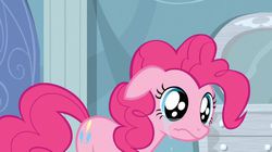 Size: 797x445 | Tagged: safe, screencap, pinkie pie, g4, tanks for the memories, crying, dilated pupils, female, floppy ears, frown, solo, wavy mouth