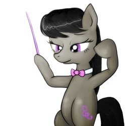 Size: 512x512 | Tagged: dead source, safe, artist:remyroez, octavia melody, earth pony, pony, g4, conductor's baton, female, mare, raised hooves, simple background, smiling, solo, white background