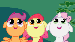 Size: 1272x710 | Tagged: safe, screencap, apple bloom, scootaloo, sweetie belle, pony, g4, hearts and hooves day (episode), adorabloom, animated, confused, cute, cutealoo, cutie mark crusaders, diasweetes, disgusted, female, gif, hearts and hooves day, reaction gif, reaction image, scrunchy face