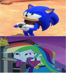 Size: 3472x3816 | Tagged: safe, edit, screencap, rainbow dash, equestria girls, g4, copy and paste, crossover, high res, male, reaction, sonic boom, sonic the hedgehog, sonic the hedgehog (series), wrong aspect ratio