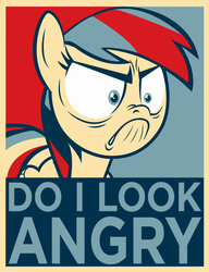 Size: 747x975 | Tagged: safe, artist:dan232323, rainbow dash, g4, tanks for the memories, angry, crossing the memes, do i look angry, female, hope poster, meme, propaganda, propaganda parody, solo