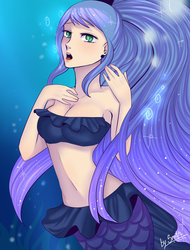 Size: 1024x1347 | Tagged: dead source, safe, artist:yanshiki, princess luna, human, mermaid, g4, armpits, bandeau, belly button, cleavage, female, humanized, midriff, solo