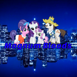 Size: 1356x1356 | Tagged: safe, cookie crumbles, hondo flanks, rarity, sweetie belle, pony, unicorn, g4, blue bloods, female, filly, foal, magnum p.i., male, mare, new york city, rarity's parents, se, ship:cookieflanks, stallion