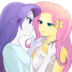 Size: 500x500 | Tagged: dead source, safe, artist:pan, fluttershy, rarity, equestria girls, g4, beautiful, duo, pencil