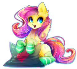 Size: 1648x1468 | Tagged: safe, artist:koveliana, fluttershy, g4, chromatic aberration, clothes, color porn, female, socks, solo, striped socks