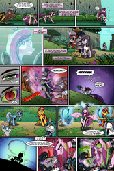 Size: 1280x1920 | Tagged: safe, artist:gray--day, derpy hooves, gilda, king sombra, maud pie, princess cadance, queen chrysalis, sunset shimmer, trixie, alicorn, griffon, pony, comic:of kings and changelings, g4, alternate universe, bright eyes (mirror universe), comic, evil cadance, glasses, good king sombra, mirror universe, race swap, reversalis, trixiecorn