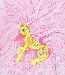 Size: 779x900 | Tagged: safe, artist:thecrochetdragon, fluttershy, g4, female, hair, solo, traditional art