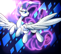 Size: 2600x2300 | Tagged: safe, artist:madacon, rarity, alicorn, pony, g4, alicornified, female, flying, high res, race swap, raricorn, solo