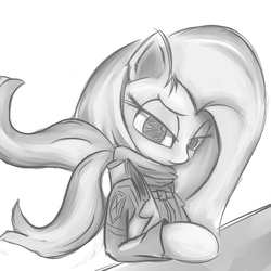 Size: 1000x1000 | Tagged: safe, artist:madacon, fluttershy, pegasus, pony, g4, attack on titan, clothes, crossover, female, grayscale, mare, monochrome, scarf, solo