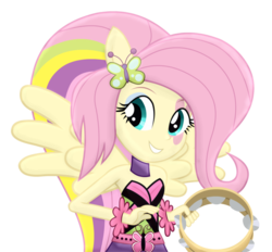 Size: 927x862 | Tagged: safe, artist:nancy-rully, artist:negasun, edit, fluttershy, equestria girls, g4, my little pony equestria girls: rainbow rocks, bare shoulders, clothes, female, musical instrument, ponied up, simple background, solo, tambourine, transparent background