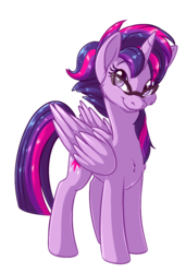 Size: 700x1024 | Tagged: safe, artist:fizzy-dog, twilight sparkle, alicorn, pony, g4, alternate hairstyle, cute, female, fluffy, glasses, looking at you, mare, punklight sparkle, simple background, smiling, solo, transparent background, twilight sparkle (alicorn), vector