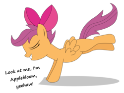 Size: 2560x1920 | Tagged: safe, artist:laserbiskit, scootaloo, g4, accessory theft, bucking, dialogue, eyes closed, female, simple background, smiling, solo, spread wings, transparent background