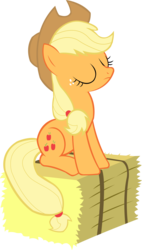 Size: 1208x2129 | Tagged: safe, artist:sketchmcreations, applejack, appleoosa's most wanted, g4, cowboy hat, eyes closed, female, hat, hay bale, inkscape, simple background, sitting, solo, stetson, transparent background, vector