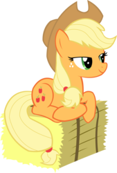 Size: 975x1444 | Tagged: safe, artist:sketchmcreations, applejack, appleoosa's most wanted, g4, bedroom eyes, cowboy hat, female, hat, hay bale, inkscape, prone, simple background, solo, stetson, transparent background, vector