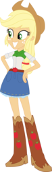 Size: 838x2722 | Tagged: safe, artist:sketchmcreations, applejack, equestria girls, g4, my little pony equestria girls: rainbow rocks, boots, clothes, cowboy boots, cowboy hat, female, grin, hand on hip, happy, hat, simple background, skirt, smiling, solo, stetson, transparent background, vector