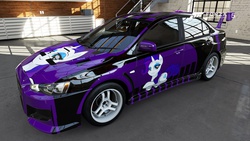 Size: 1920x1080 | Tagged: safe, artist:crystal-eclair, rarity, g4, car, female, forza motorsport 5, mitsubishi, mitsubishi lancer, mitsubishi lancer evolution x, solo