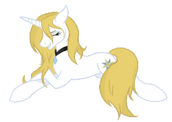 Size: 1500x1062 | Tagged: safe, artist:stagetechyart, prince blueblood, pony, unicorn, g4, animated, female, looking back, lying down, necklace, princess bluebelle, rule 63, simple background, smiling, solo, transparent background, wink