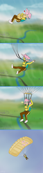 Size: 1000x4030 | Tagged: safe, artist:phallen1, fluttershy, human, g4, air ponyville, cute, falling, heart, hug, humanized, music notes, parachute, sequence, shyabetes, skydiving