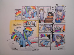 Size: 4608x3456 | Tagged: safe, artist:poka-chan, rainbow dash, human, pegasus, pony, g4, anime, comic, female, human to pony, japanese, mare, transformation, transformation sequence, translated in the comments