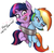 Size: 1875x1827 | Tagged: safe, artist:captainpudgemuffin, rainbow dash, twilight sparkle, pegasus, pony, unicorn, g4, :i, blushing, bondage, bound together, dialogue, female, fluffy, frown, gravity falls, heart, lesbian, male, open mouth, ship:twidash, shipping, smiling, tape, unamused, unicorn twilight, unsexy bondage, wide eyes