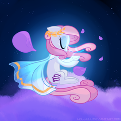 Size: 2000x2000 | Tagged: safe, artist:meekcheep, virgo (g4), earth pony, pony, g4, clothes, eyes closed, eyeshadow, female, high res, laurel wreath, makeup, mare, ponyscopes, solo, virgo