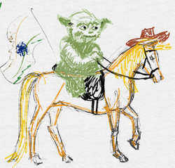 Size: 1074x1028 | Tagged: safe, artist:foxox, applejack, alien, horse, g4, flag, india, riding, star wars, wat, yoda