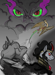 Size: 1592x2150 | Tagged: safe, artist:wolfstar04, king sombra, princess celestia, draconequus, g4