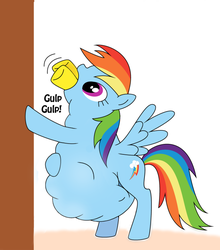 Size: 650x740 | Tagged: safe, artist:ayashe, rainbow dash, pegasus, pony, g4, belly, belly bumps, female, fetish, mare, preddash, swallowing, throat bulge, vore