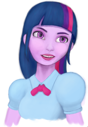 Size: 451x645 | Tagged: safe, artist:mentalmongloid, twilight sparkle, equestria girls, g4, bust, female, simple background, solo, uncanny valley, white background